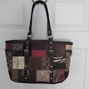 COACH multicolor patchwork tote handbag with goldtone hardware